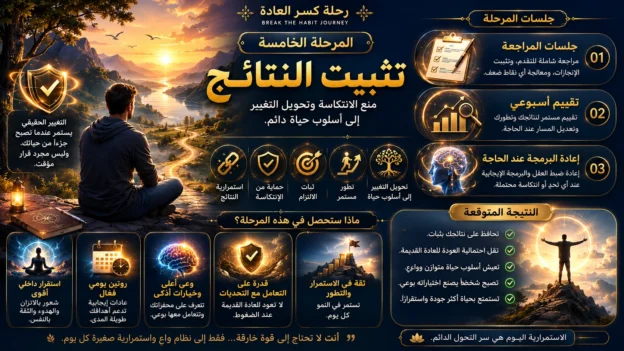 المرحلة الخامسة: تثبيت النتائج منع الانتكاسة وتحويل التغيير إلى أسلوب حياة.